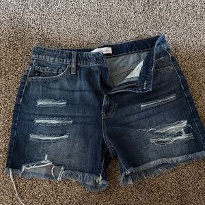 KanCan Dark Wash Distressed Denim Shorts